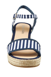 Product shot of the Melodys Stripe Wedge in colour Navywhite (Blue), detail