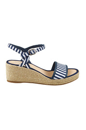 Product shot of the Melodys Stripe Wedge in colour Navywhite (Blue), from the front