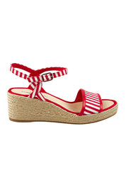 Product shot of the Melodys Stripe Wedge in colour Redwhite (Red), from the front