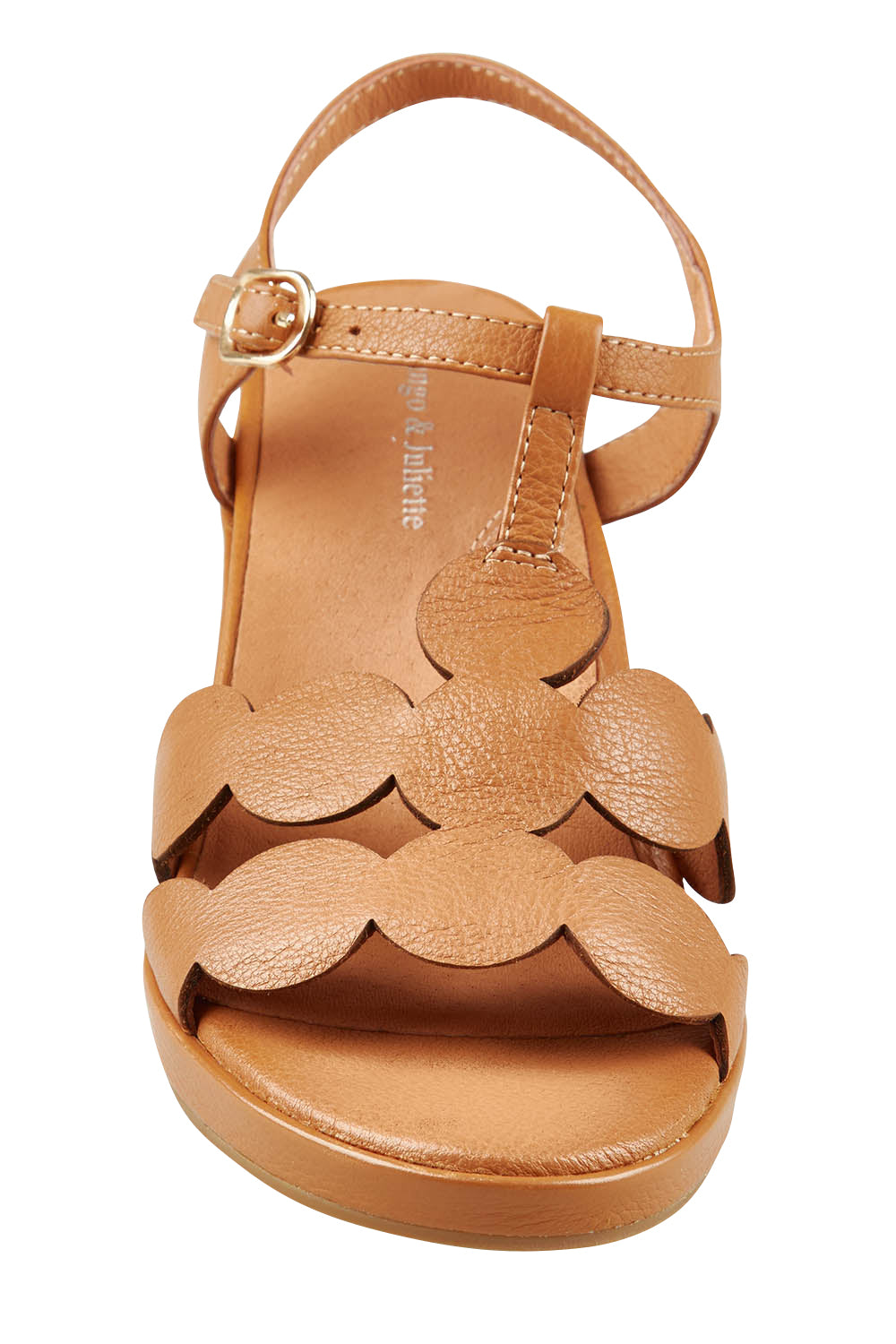 Product shot of the Nayad Leather Heel in colour Darktan, detail