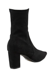 Product shot of the Nider Stretch Heel Ankle Boot in colour Blackstret (Black), from the back