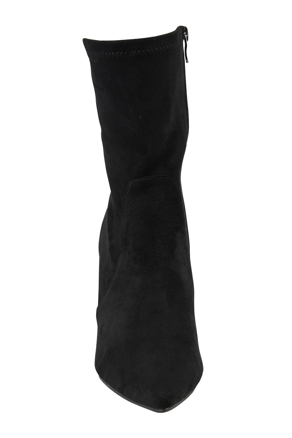 Product shot of the Nider Stretch Heel Ankle Boot in colour Blackstret (Black), detail