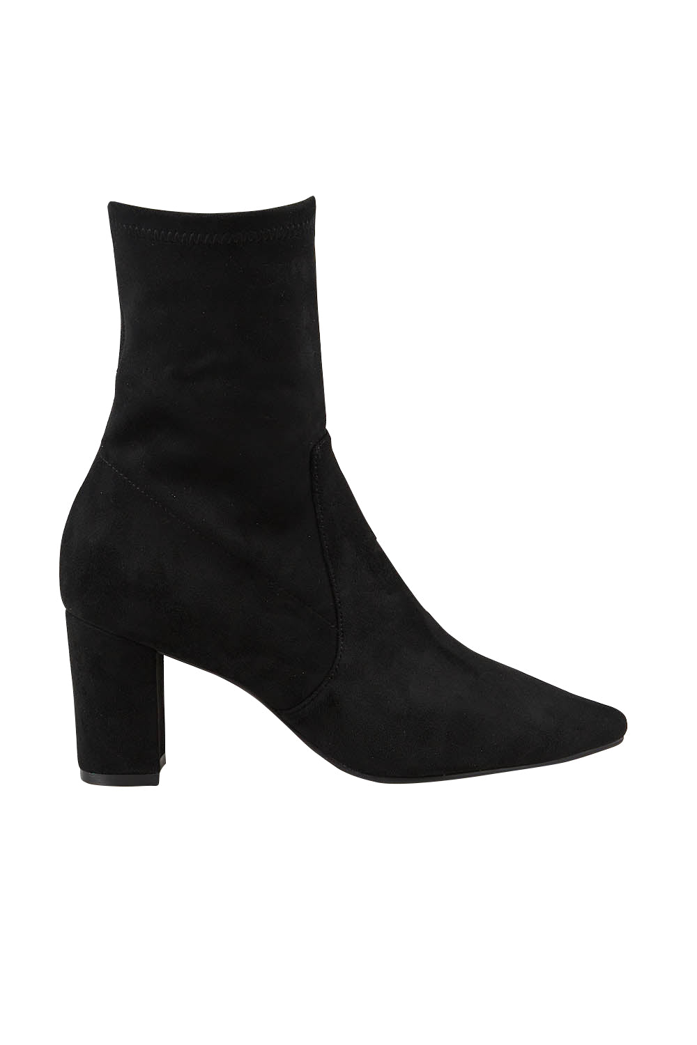 Product shot of the Nider Stretch Heel Ankle Boot in colour Blackstret (Black), from the front