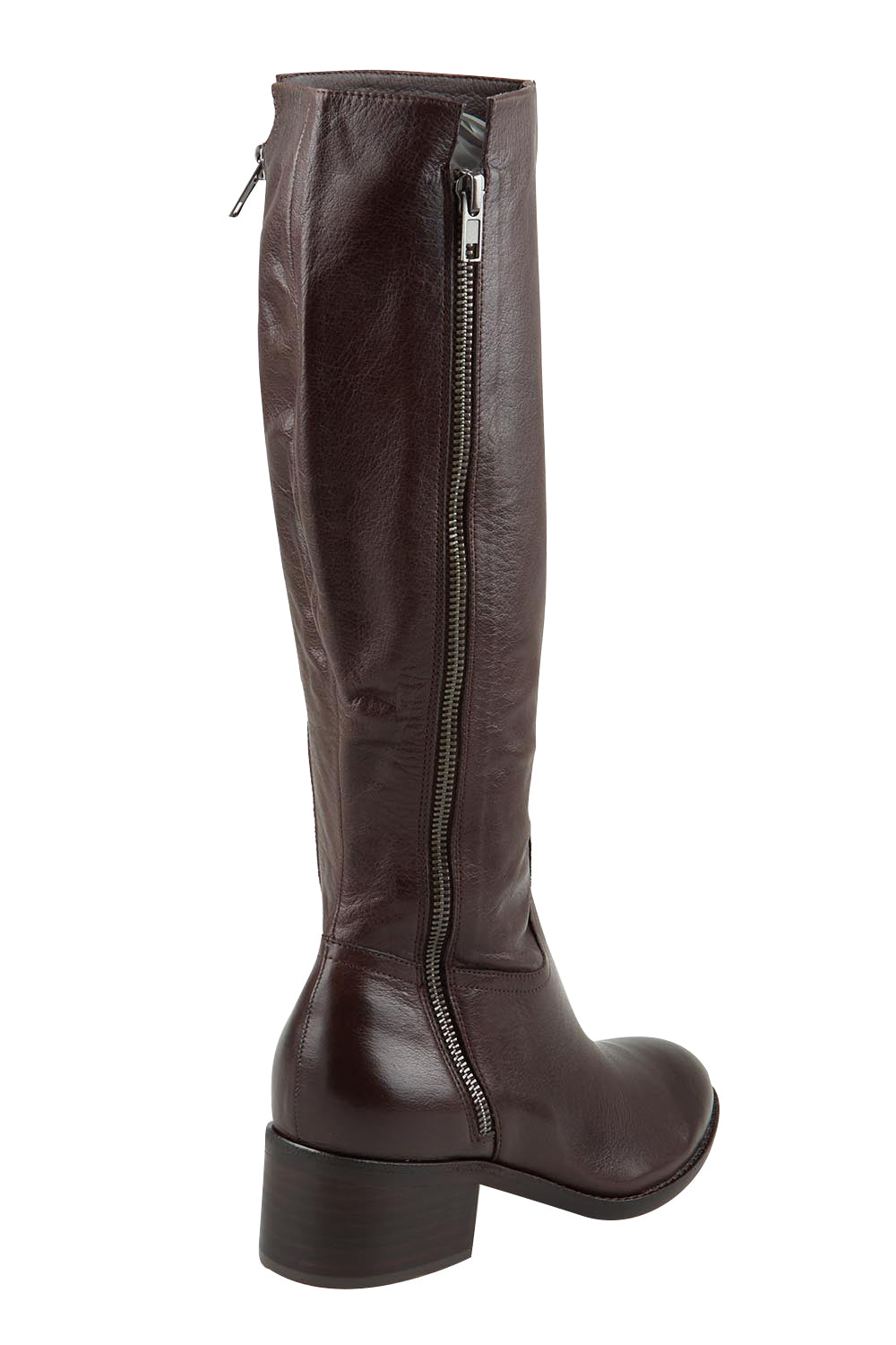 Product shot of the Pector Leather Knee Boot in colour Chocolate, from the back