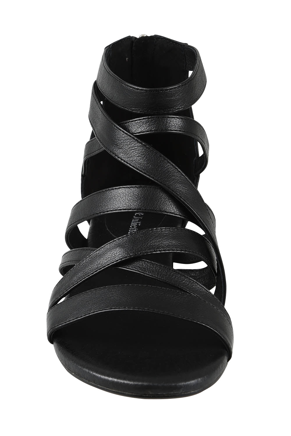 Product shot of the Pillish Leather Flat Sandal in colour Black (Black), detail
