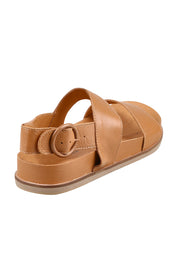 Product shot of the Quffle Leather Sandal in colour Darktan, from the back
