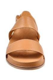 Product shot of the Quffle Leather Sandal in colour Darktan, from the front