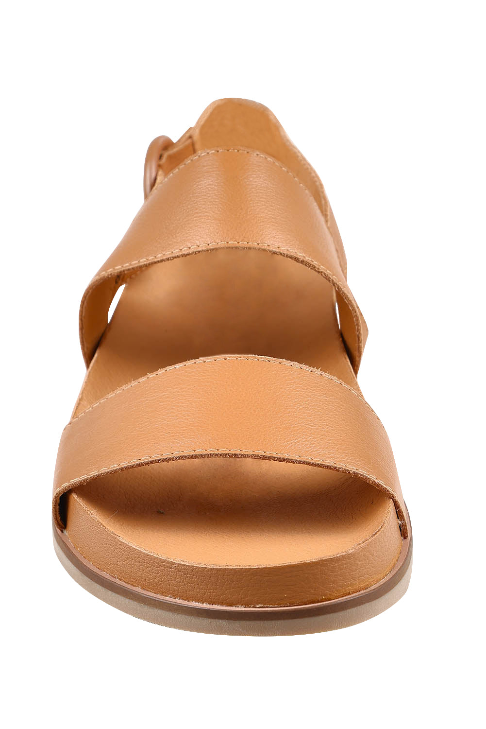 Product shot of the Quffle Leather Sandal in colour Darktan, from the front