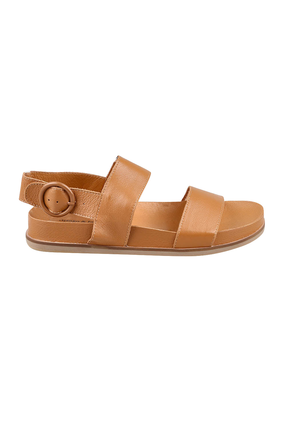 Product shot of the Quffle Leather Sandal in colour Darktan, from the front
