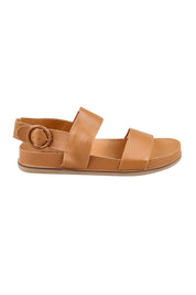 Product shot of the Quffle Leather Sandal in colour Darktan, from the front