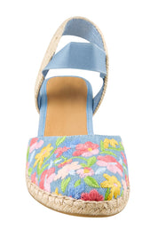 Product shot of the Rotem Embroidered Espadrille - Bluegelato in colour Bluegelato, showing detail