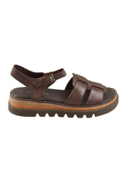 Product shot of the Simm Leather Flatform in colour Chocolate, from the front