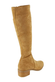 Product shot of the Timothie Microsuede Calf Boot in colour Camelstret, from the back