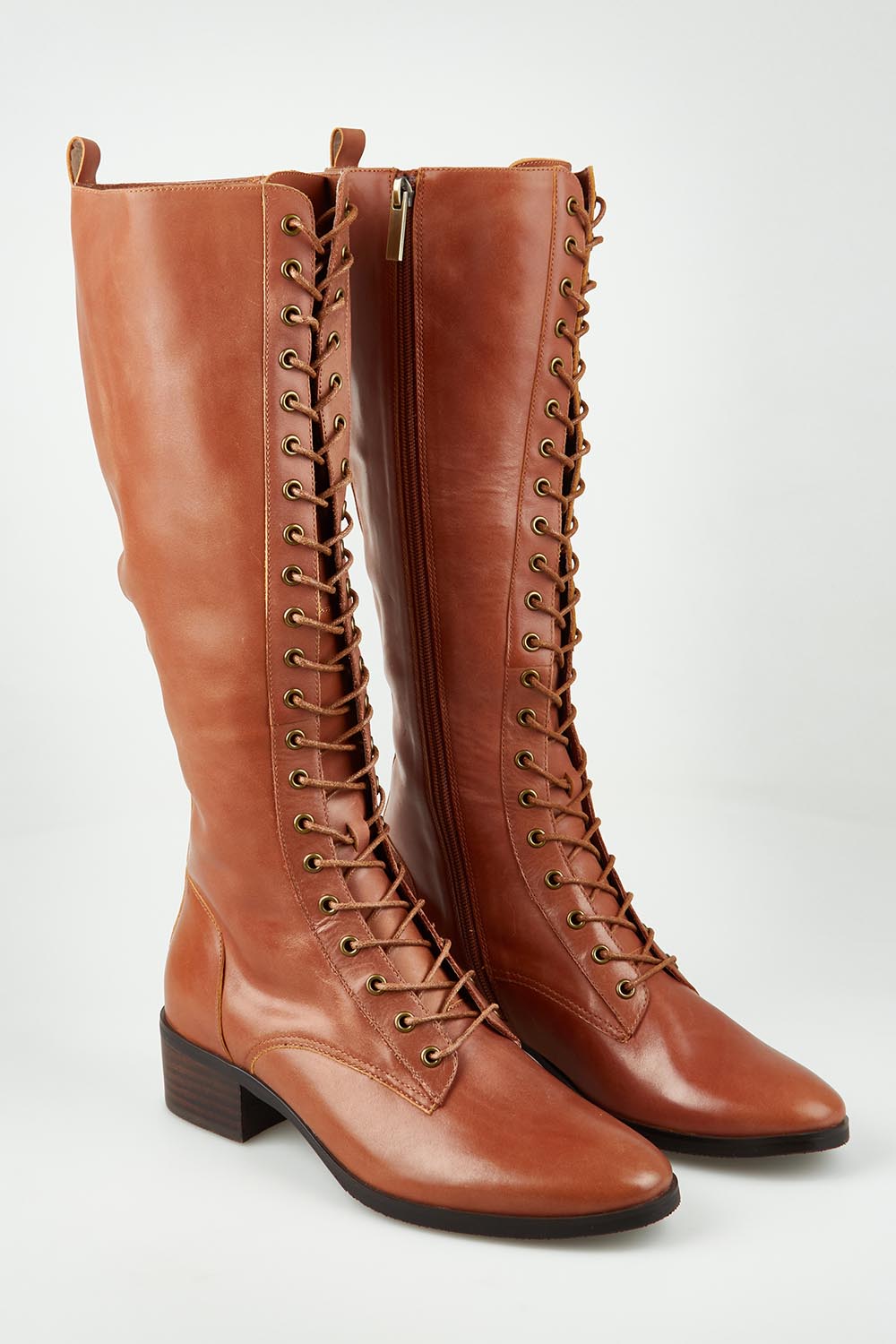 Toris Lace Up Leather Knee Boot – Newcognac