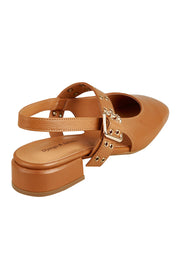 Product shot of the Vavka Leather Heel in colour Dktan, from the back