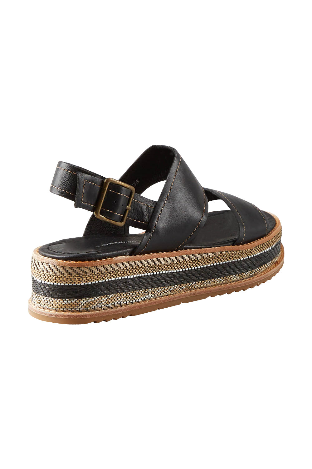 Product shot of the Vijay Flatform Sandal in colour Black (Black), from the back