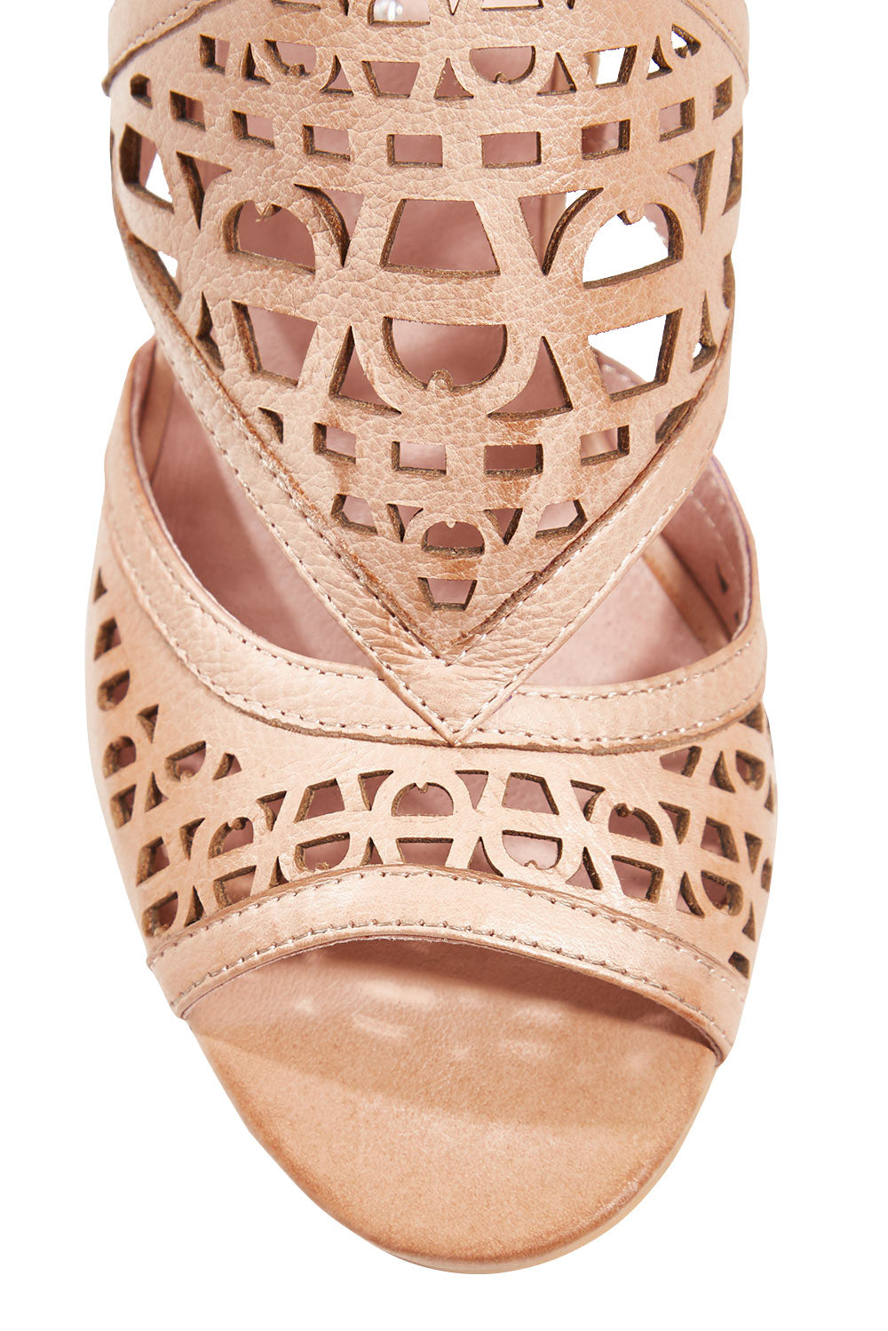 Product shot of the Vondat Leather Heel in colour Cafe, detail