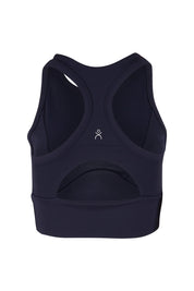 Product shot of the Zuki Ribbed Crop in colour Navy (Blue), from the back