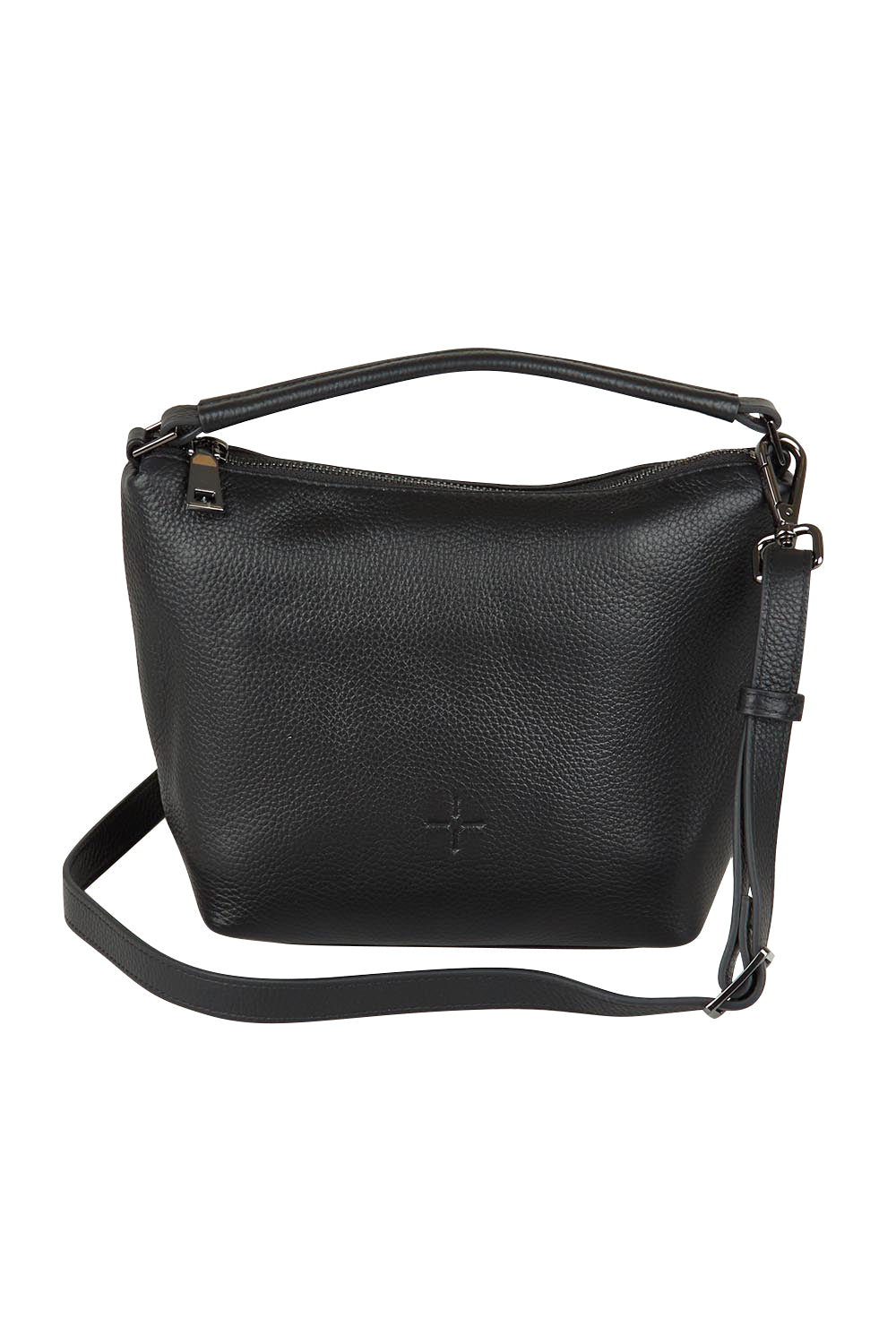 Product shot of the Addison Multiway Leather Bag in colour Black (Black), from the front