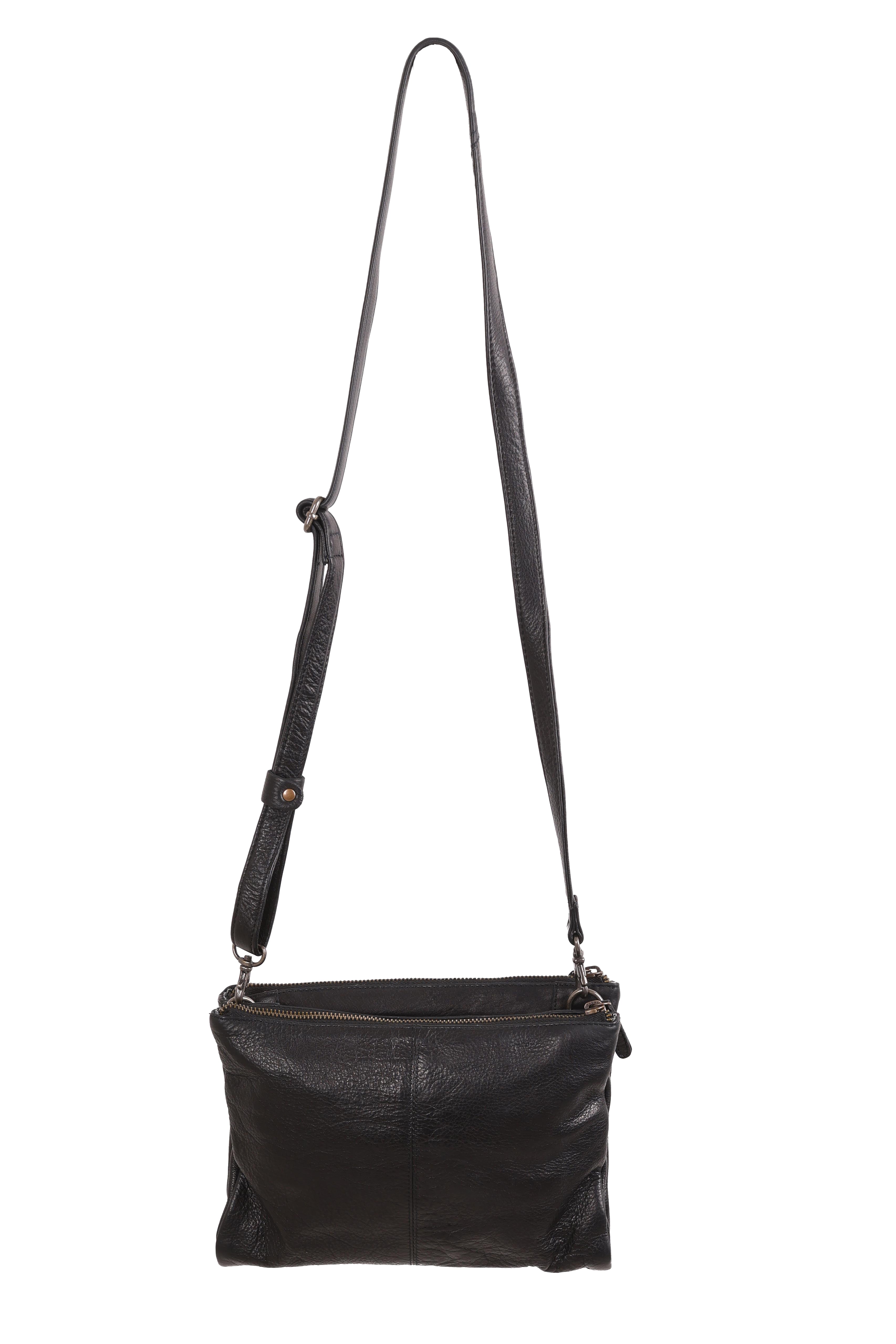 Product shot of the Ellie Leather Bag in colour Black (Black), from the front