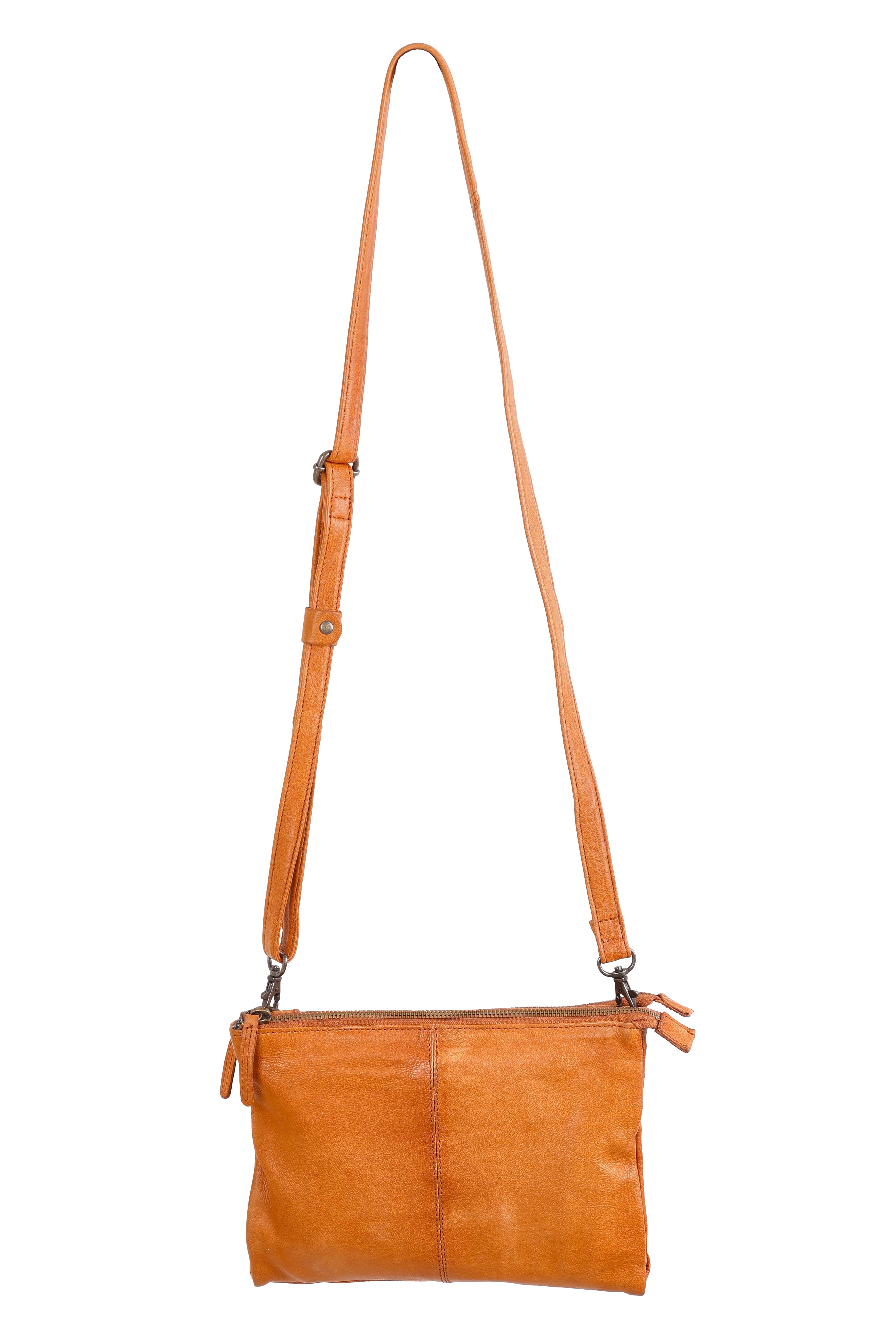 Product shot of the Ellie Leather Bag in colour Tan, from the back
