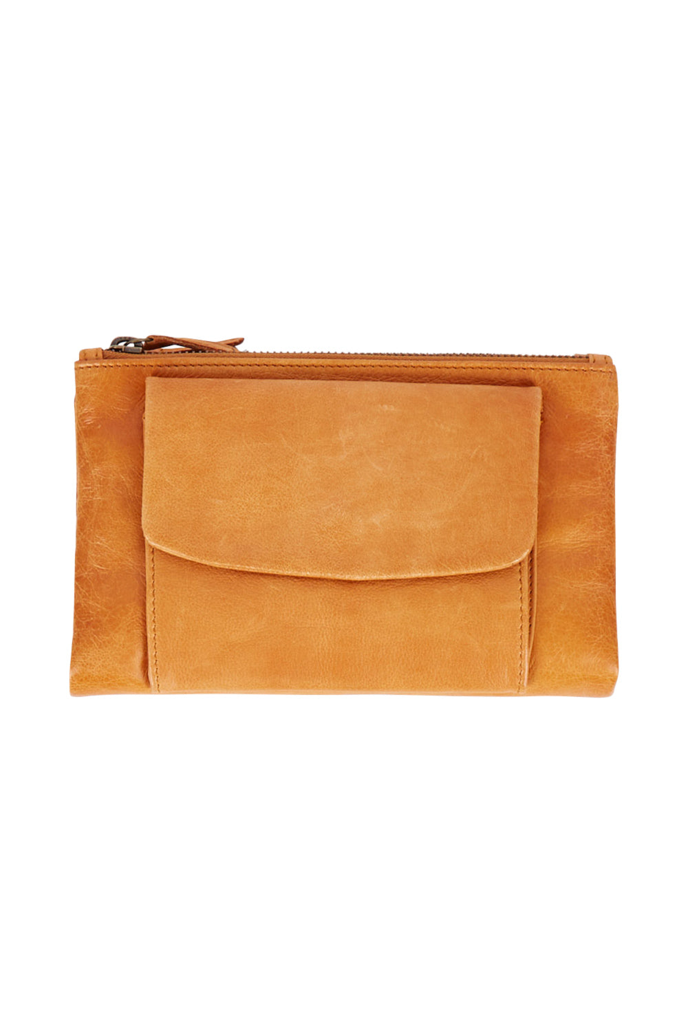Product shot of the Frankie Leather Wallet in colour Tan, from the front
