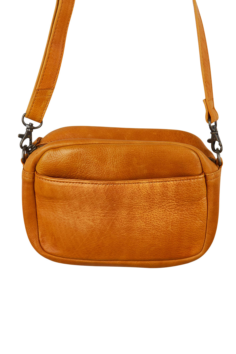 Product shot of the Head In The Clouds Leather Bag in colour Tan, from the back