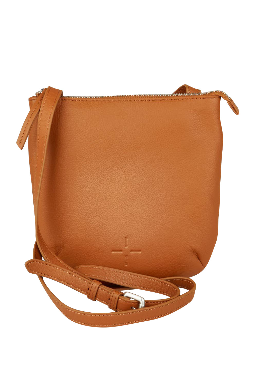 Product shot of the Isabella Crossbody Leather Bag in colour Tan, from the front