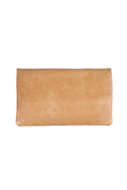 Product shot of the Mila Leather Foldover Purse in colour Sand, from the front