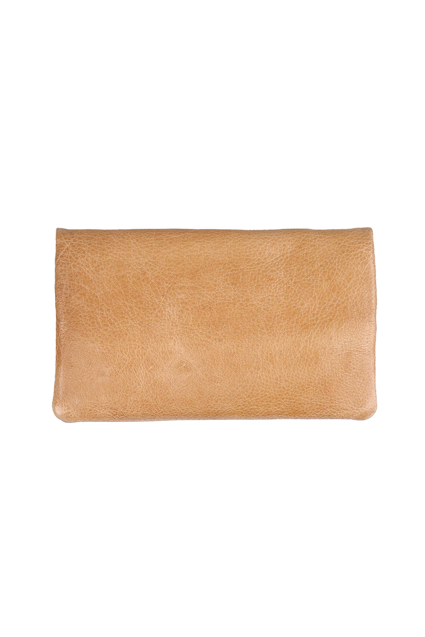 Product shot of the Mila Leather Foldover Purse in colour Sand, from the front