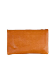 Product shot of the Mila Leather Foldover Purse in colour Tan, from the front