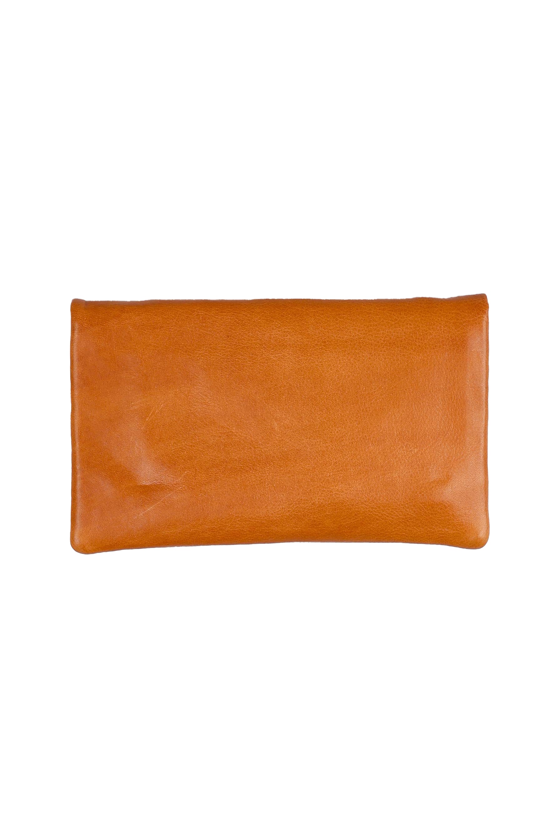 Product shot of the Mila Leather Foldover Purse in colour Tan, from the front