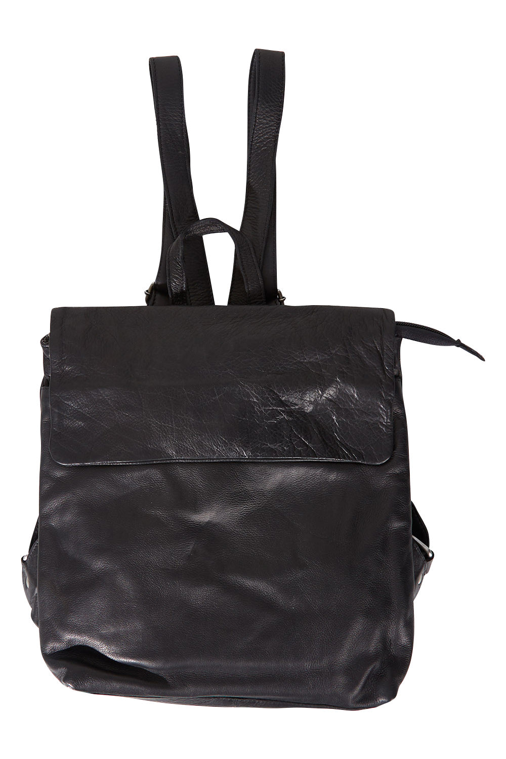 Product shot of the Neve Leather Backpack in colour Black (Black), from the front