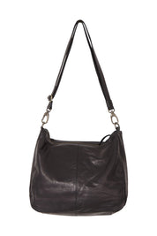 Product shot of the Poppy Leather Bag in colour Black (Black), from the front