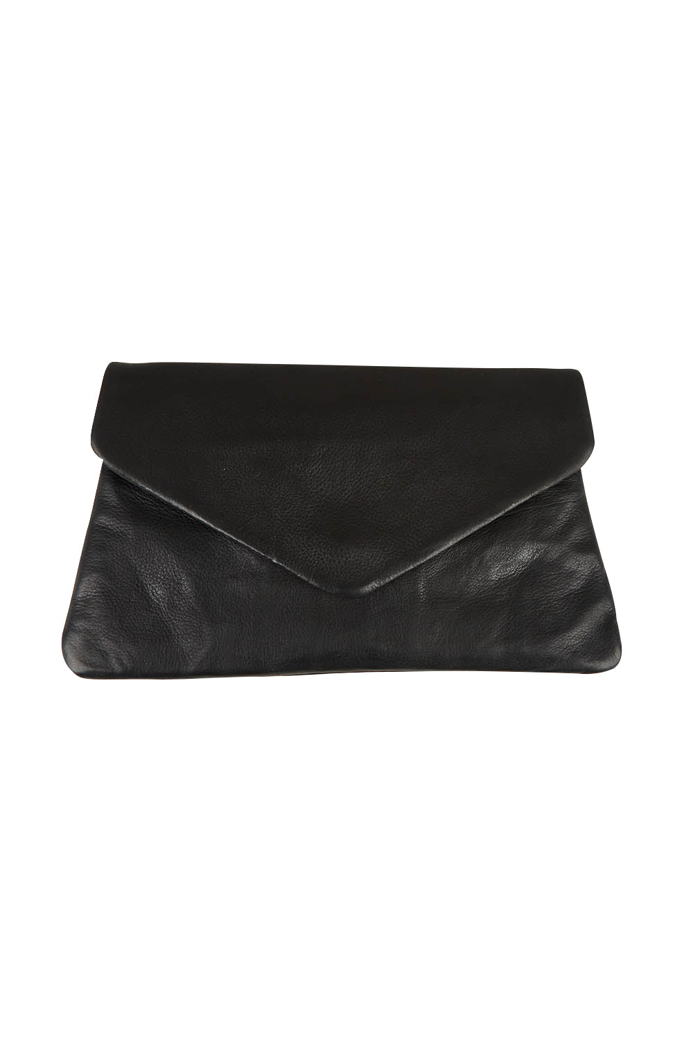 Product shot of the Riley Leather Clutch in colour Black (Black), from the front