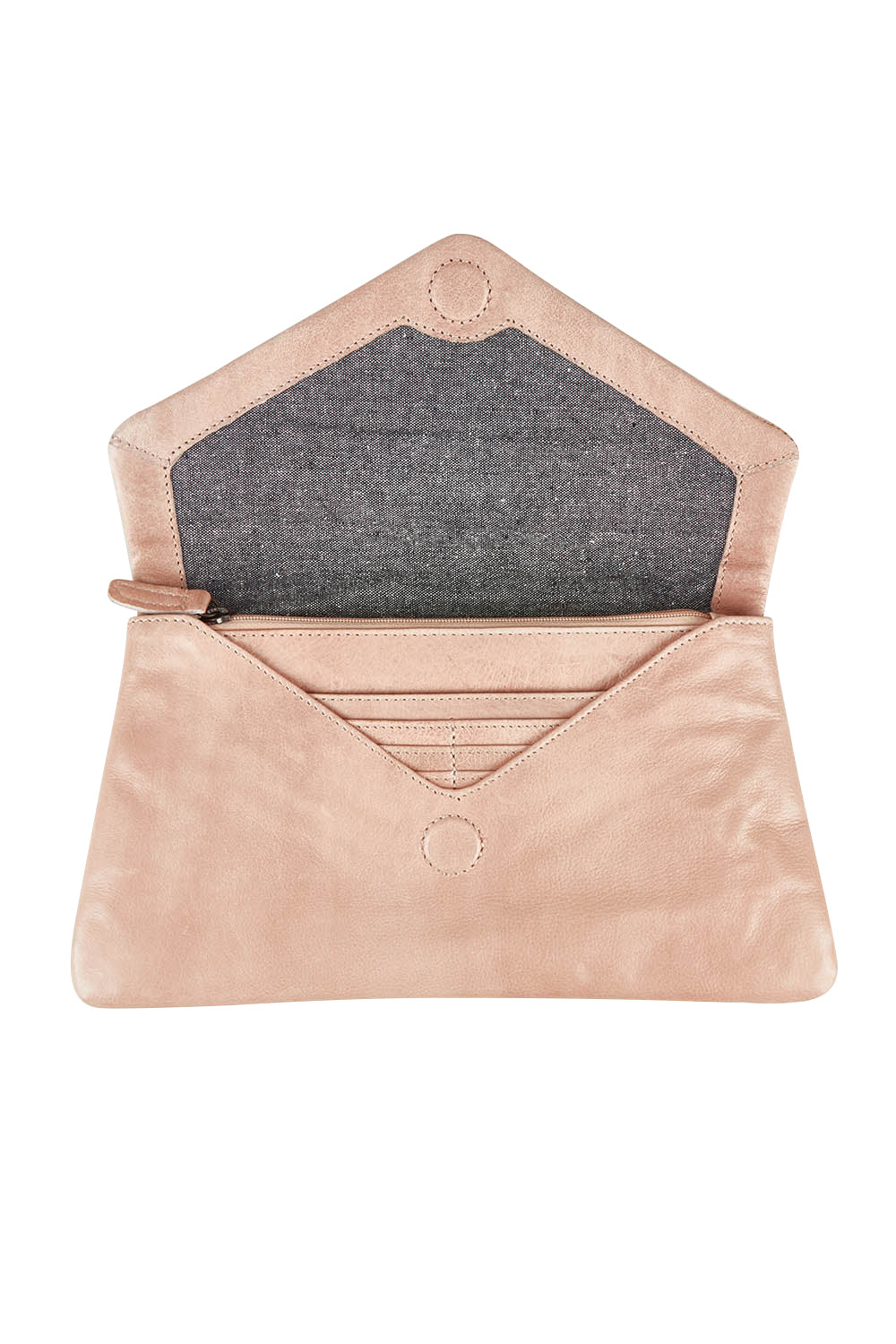 Product shot of the Riley Leather Clutch in colour Duskypink (Pink), detail