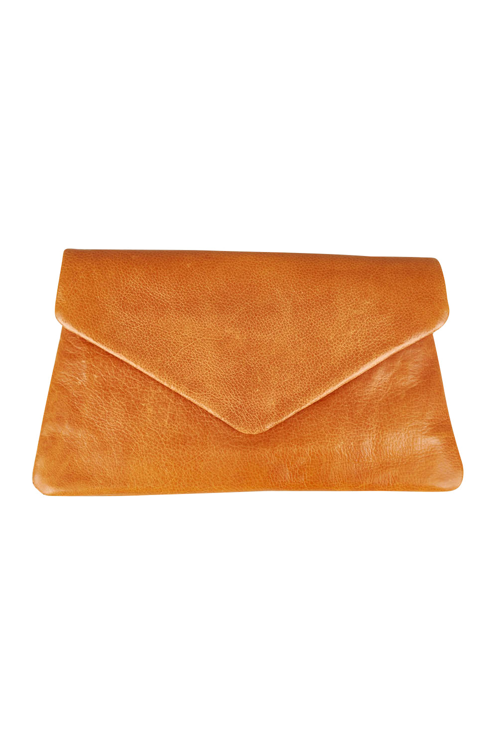 Product shot of the Riley Leather Clutch in colour Tan, from the front
