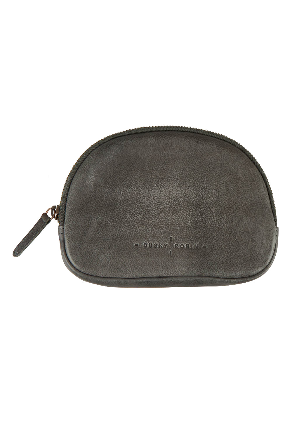 Product shot of the Romi Leather Clutch in colour Charcoal (Grey), from the front