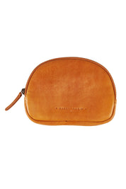 Product shot of the Romi Leather Clutch in colour Tan, from the front
