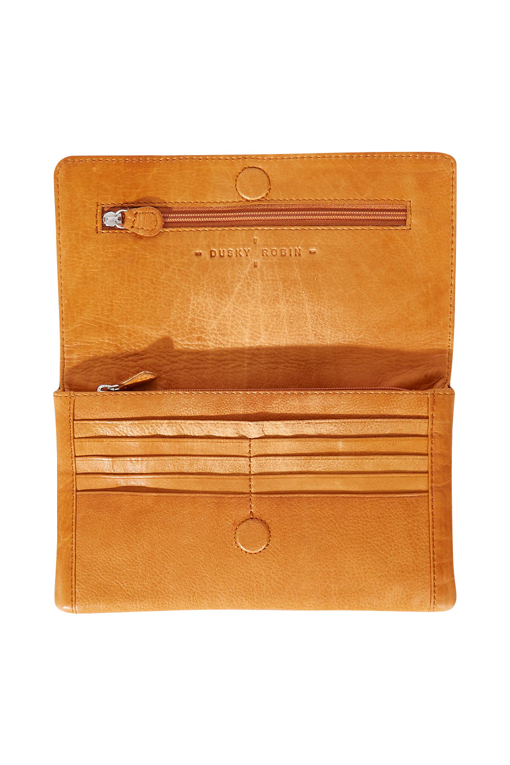 Product shot of the Sirena Leather Purse in colour Tan, detail