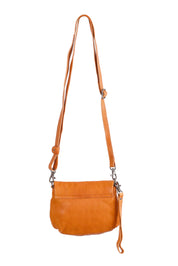Product shot of the Zoe Leather Clutch Bag in colour Tan, from the back