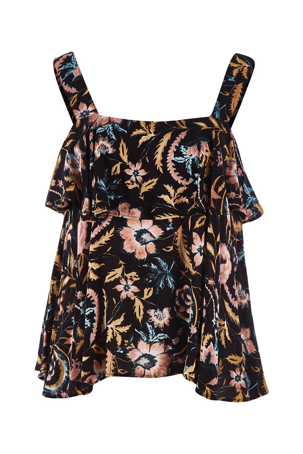 Product shot of the Zena Tank in colour Blkbotanic (Black), from the front