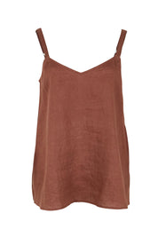 Product shot of the Studio Linen Tank – Chocolate in colour Chocolate, from the front
