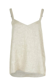 Product shot of the Studio Linen Tank in colour Tusk, from the front
