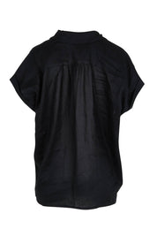 Product shot of the Studio Linen Tie Shirt in colour Ebony (Black), from the back