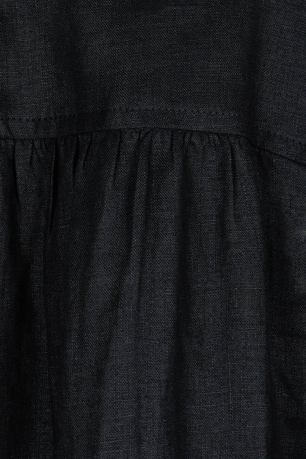 Product shot of the Studio Linen Tie Shirt in colour Ebony (Black), detail