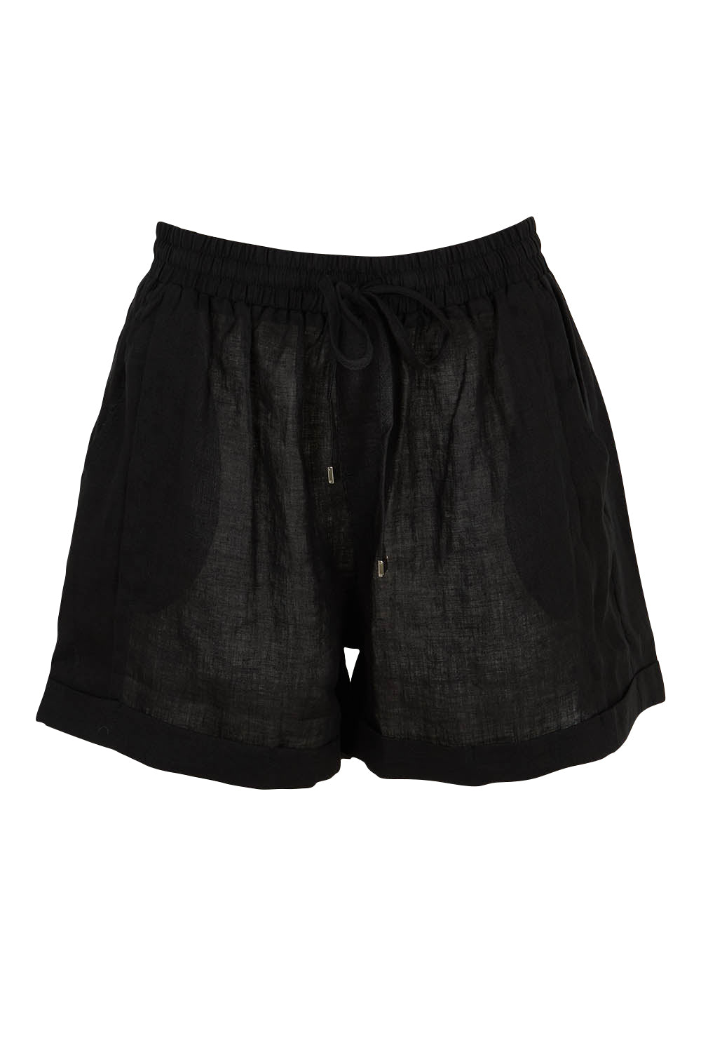 Product shot of the Studio Linen Short in colour Ebony (Black), from the front