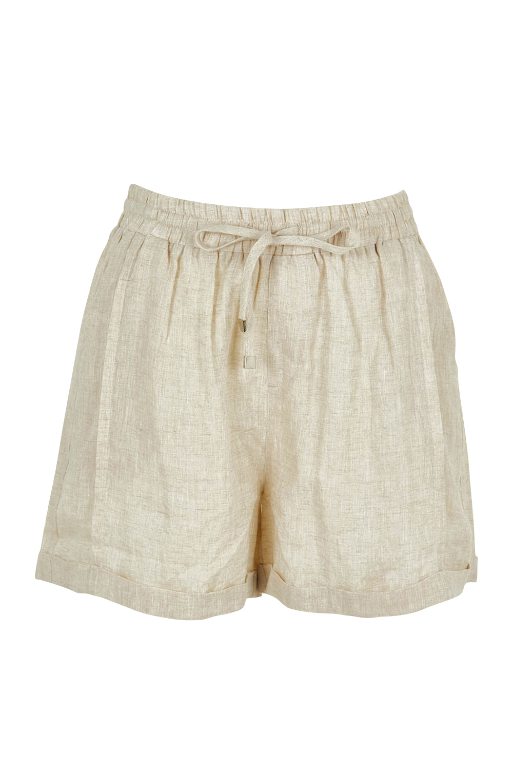 Product shot of the Studio Linen Short in colour Tusk, from the front