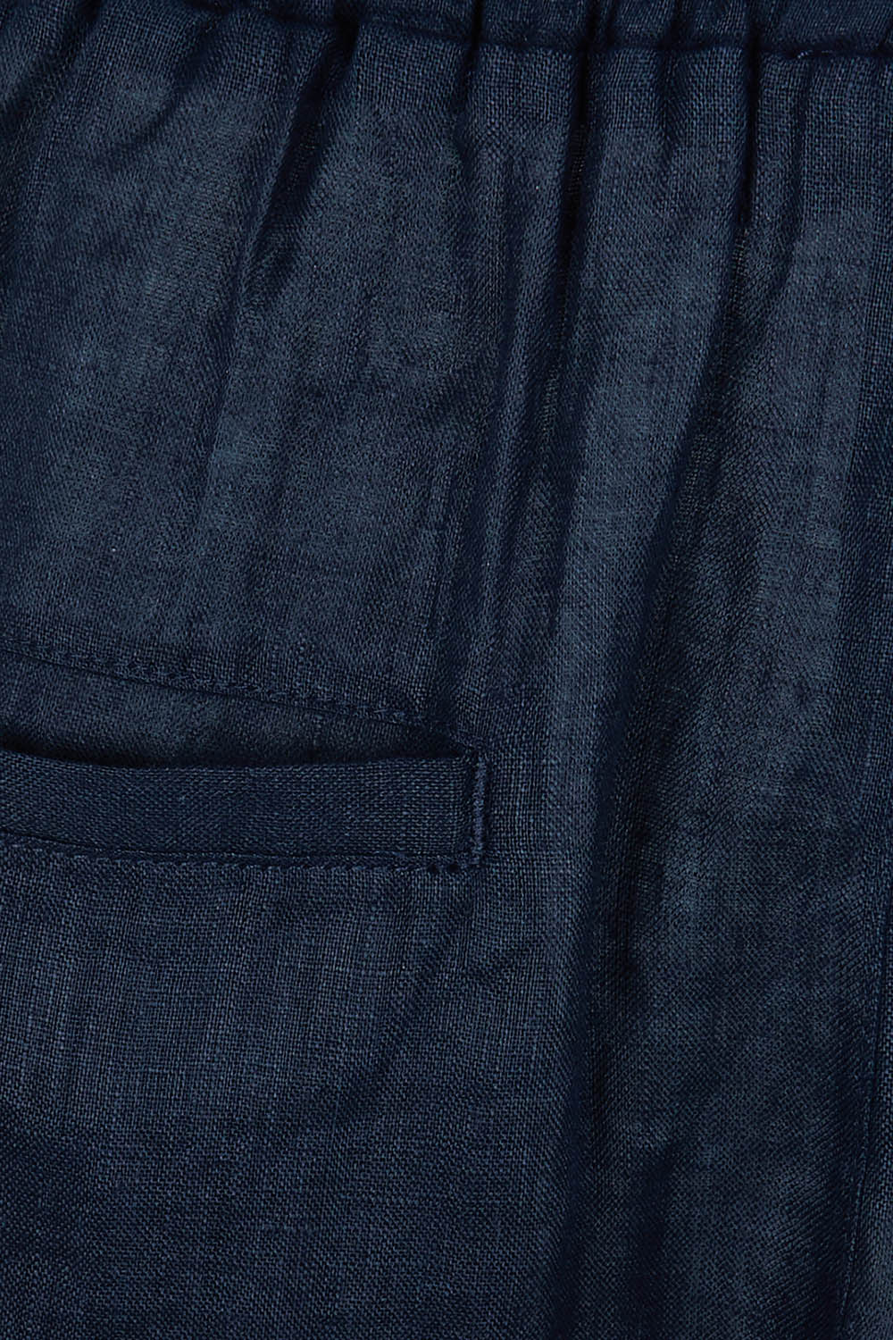 Product shot of the Studio Relaxed Linen Pant in colour Navy (Blue), detail