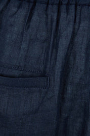 Product shot of the Studio Relaxed Linen Pant in colour Navy (Blue), detail